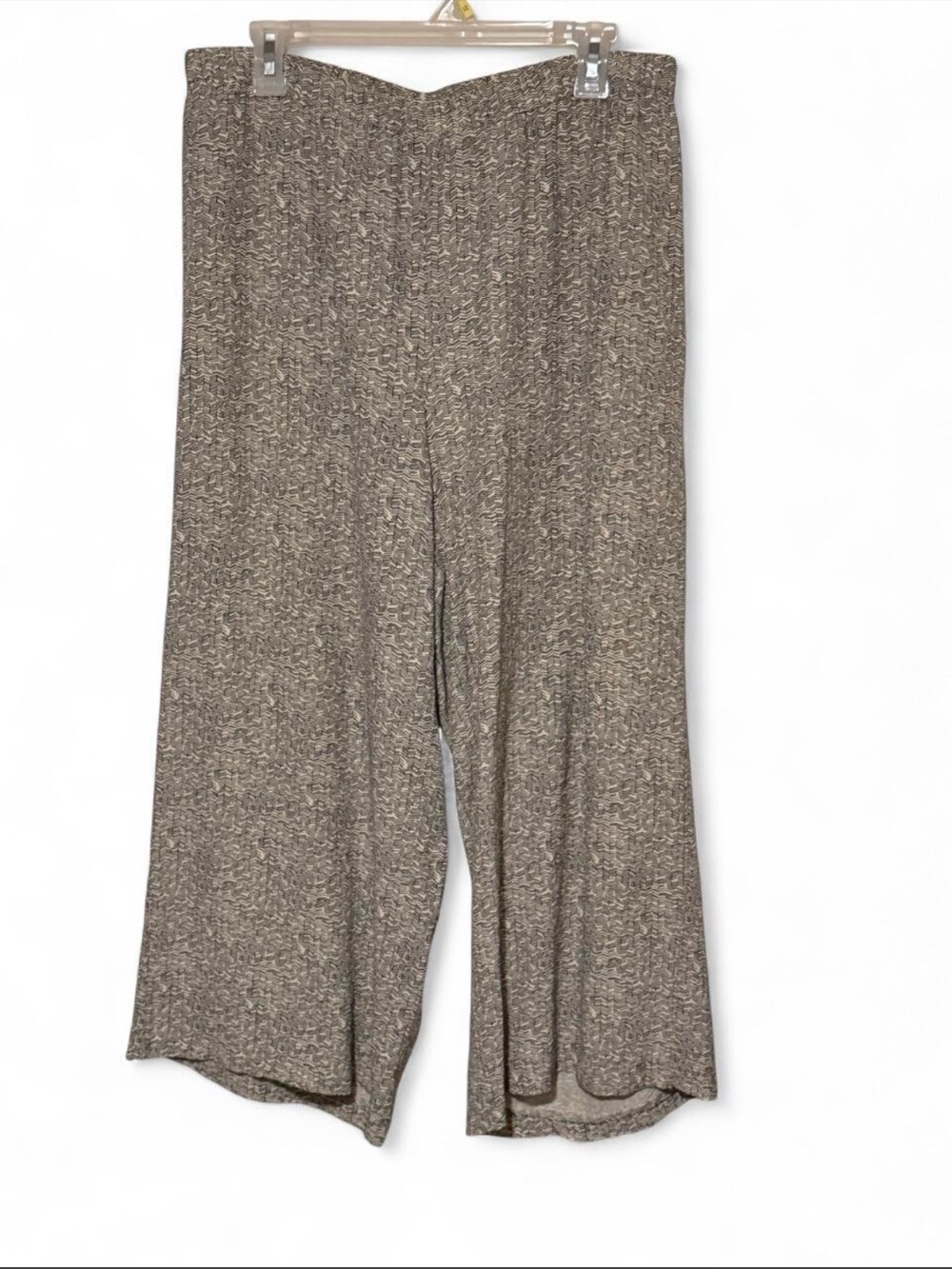 Eileen Fisher Broken Chevron Print Wide Leg Cropped Pants Ecru Black M